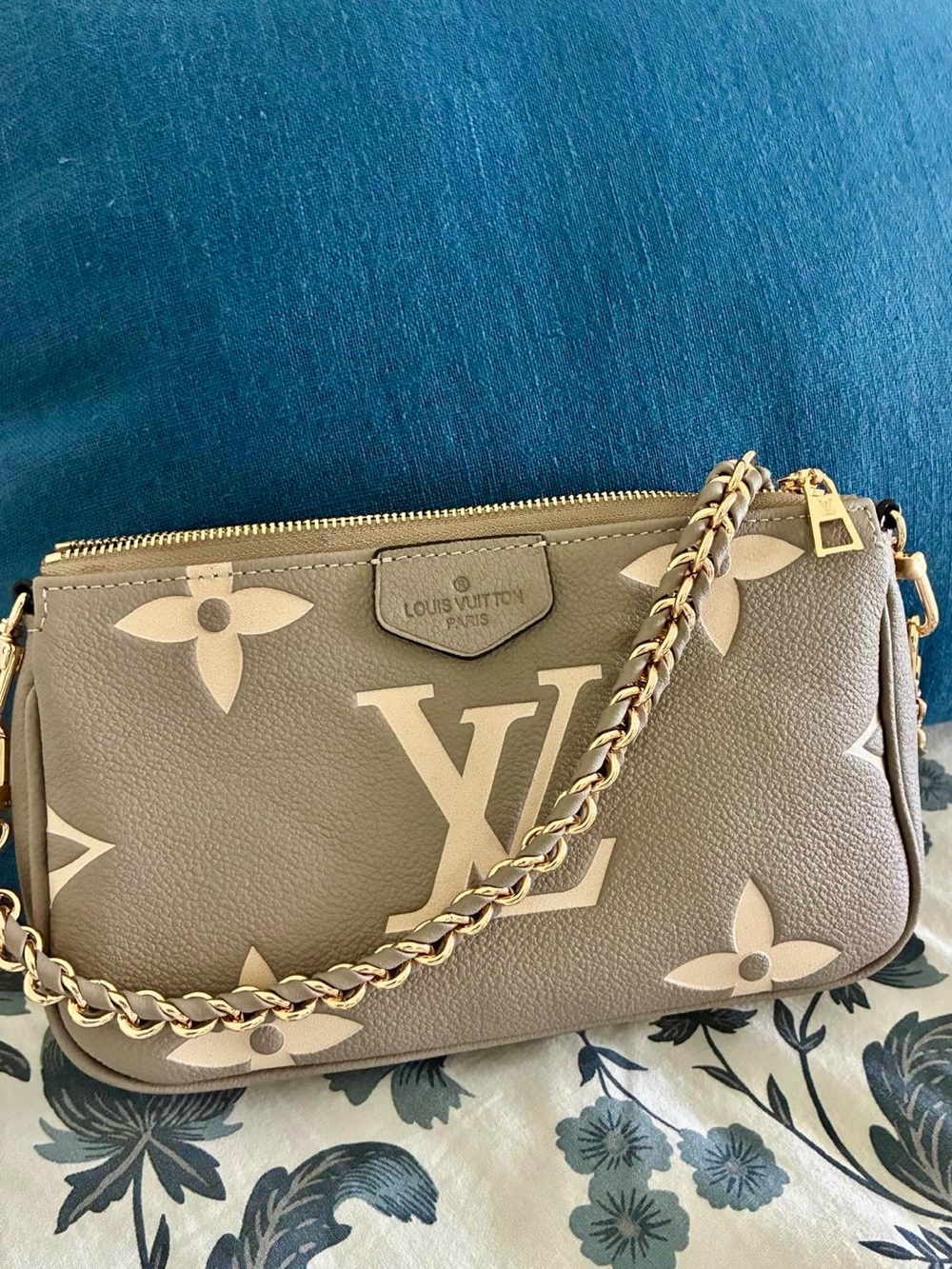 Louis Vuitton Taupe and Cream Mini Shoulder Bag with Gold Chain
